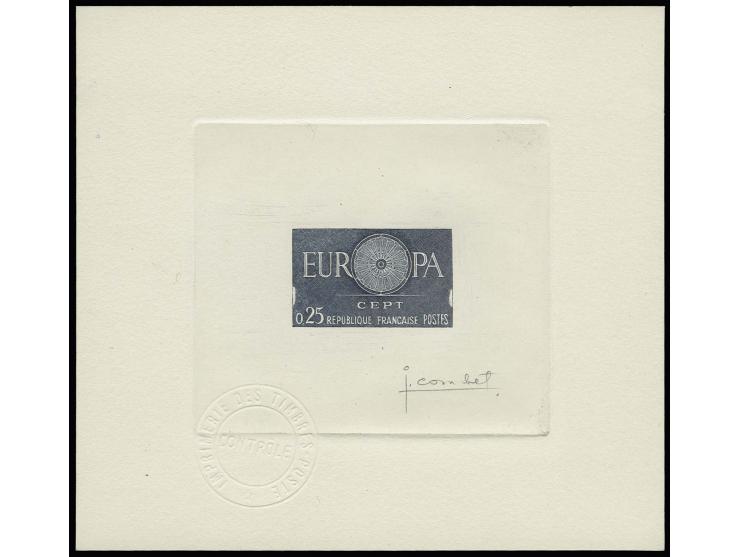Timbre spécial 0,25 fr., épreuve d'artiste noire-grise-bleue sur papier fait main, signé par le graveur, très rare