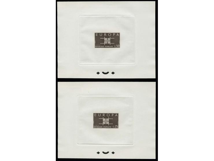 1963, timbre spécial 0,25 et 0,50 fr., épreuves de mise en train sépia, très rare, édités seulement en quelques séries