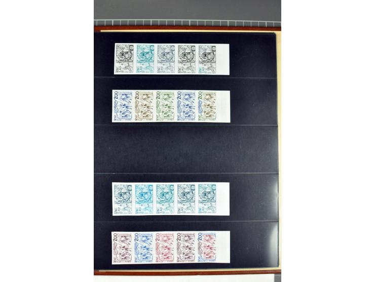 1956/81, Essais de  couleurs non dentelés , timbres avec bord de feuille, numéros de la marge de la  feuille etc., neufs sans