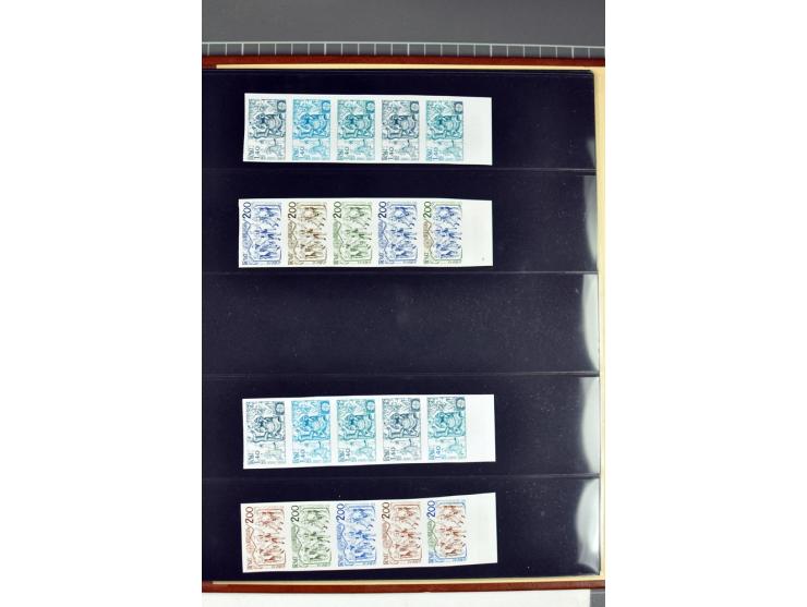 1956/81, Essais de  couleurs non dentelés , timbres avec bord de feuille, numéros de la marge de la  feuille etc., neufs sans