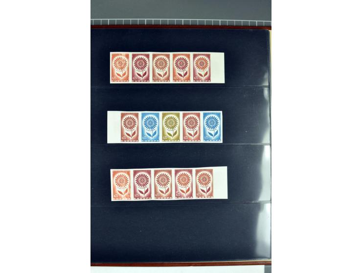 1956/81, Essais de  couleurs non dentelés , timbres avec bord de feuille, numéros de la marge de la  feuille etc., neufs sans