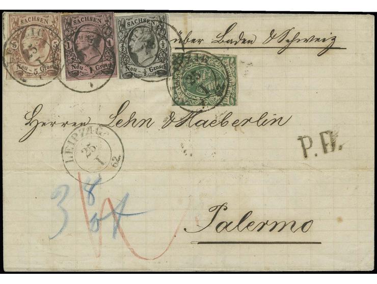 ITALIEN-KÖNIGREICH: Wappen 3 Pfennige saftiggrün mit Johann ½ Neugroschen, 1 Neugroschen und 5 Neugroschen, letztere vollrand