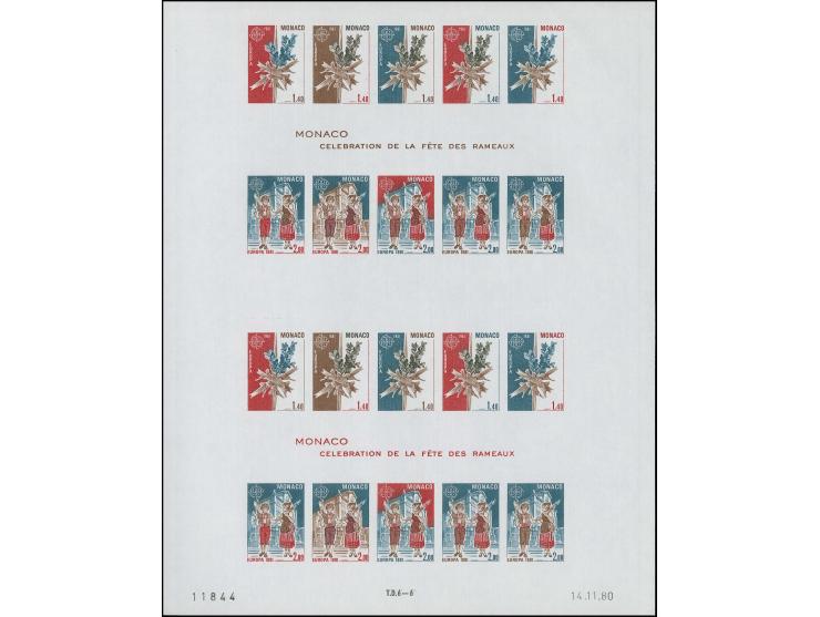 1981, bloc double avec essais de couleur, inscriptions brunes foncées au milieu, non dentelé, neuf sans charnière