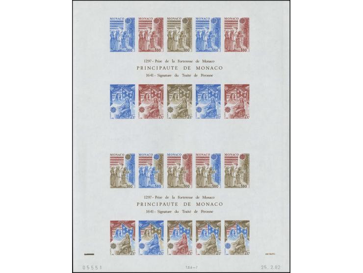 1982, bloc double avec essais de couleur, inscriptions brunes au milieu, non dentelé, neuf sans charnière