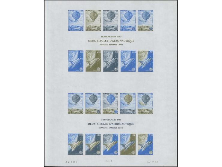 1983, bloc double avec essais de couleur en nuances claires, non dentelé, neuf sans charnière