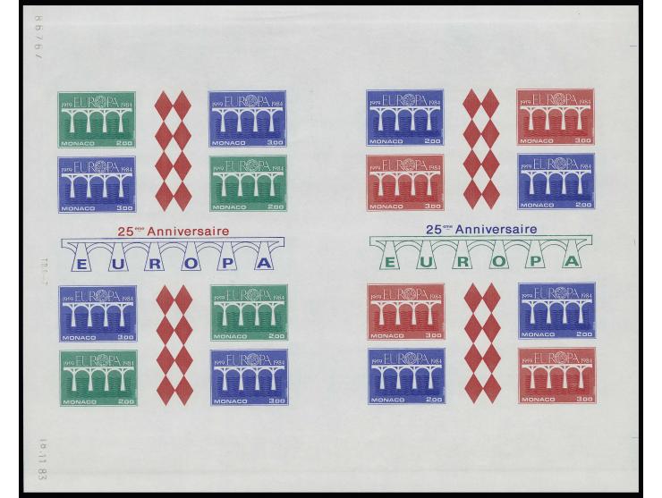 1984, bloc double avec essais de couleur, non dentelé, neuf sans charnière