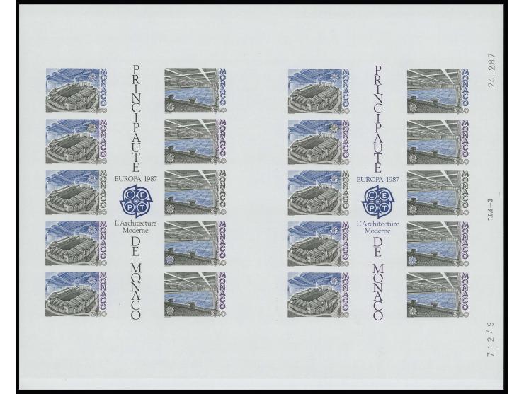 Bloc double avec essais de couleur bleus, noirs et lilas, non dentelé, neuf sans charnière