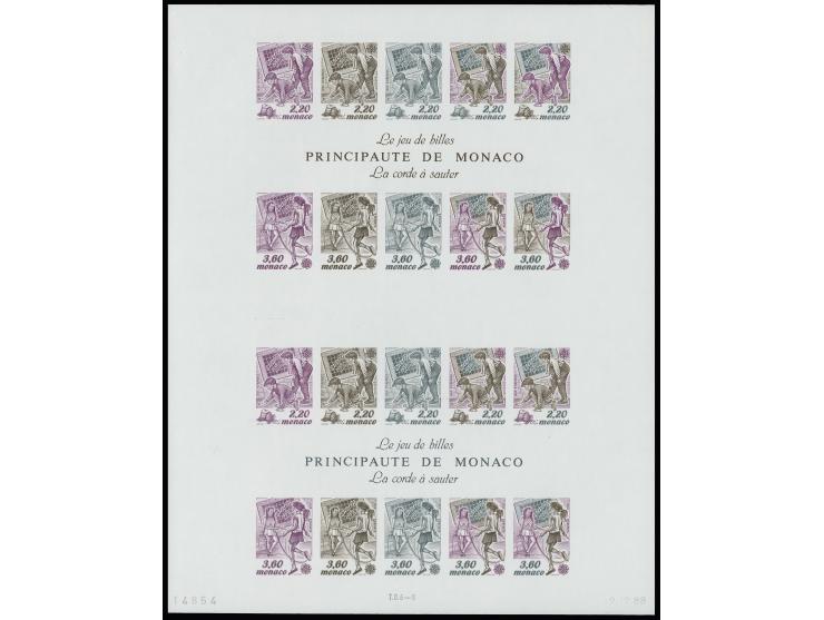 1989, bloc double avec essais de couleur en nuances claires, non dentelé, neuf sans charnière