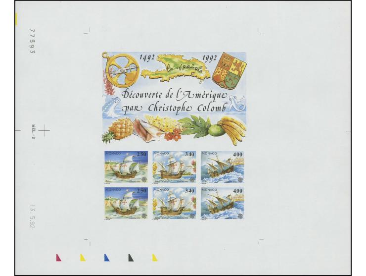 1992, bloc en feuille d'impression, non dentelé, neuf sans charnière