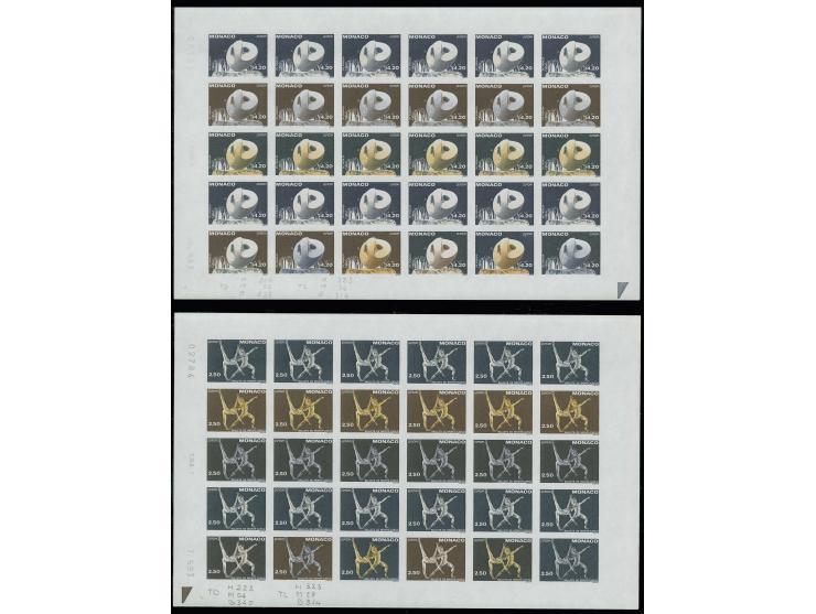 1993, timbres spéciaux 2,50 et 4,20 fr., essais de couleur, chacun en 3 couleurs différentes, en partie unicolores et multico