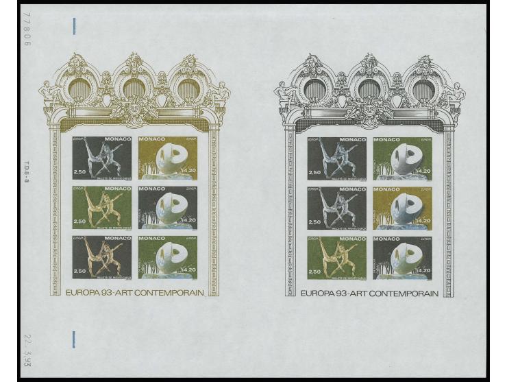 1993, bloc double avec essais de couleur, non dentelé, neuf sans charnière