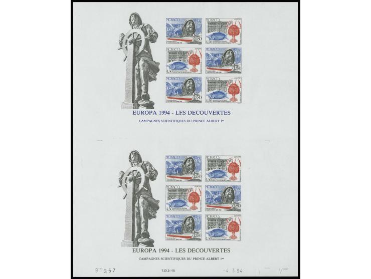 1994, bloc double avec essais de couleur, non dentelé, neuf sans charnière