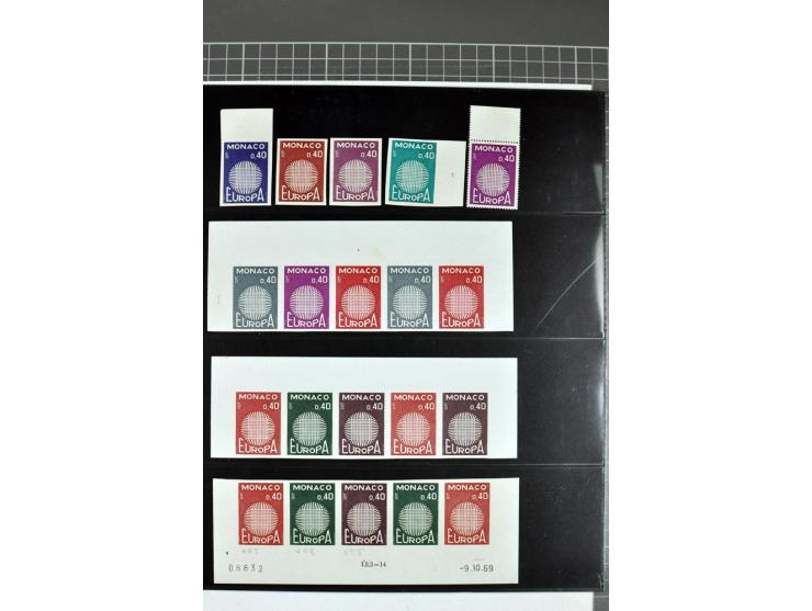 1962/95, collection d'essais de couleur, surtout des ensembles, avec différentes couleurs, bloc de quatre en couleurs origina