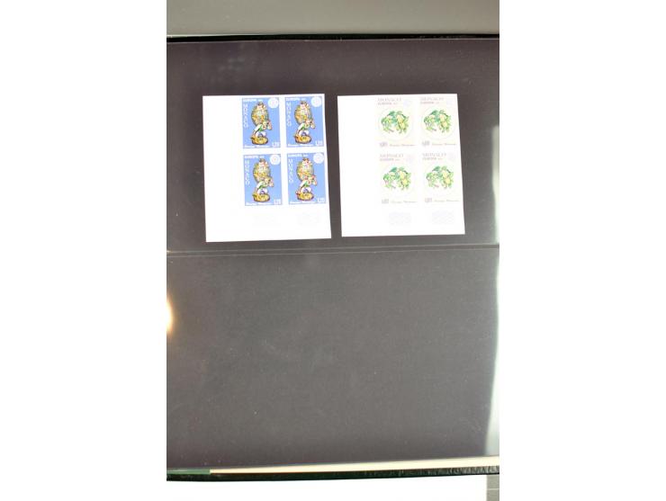 1963/95, collection de timbres non dentelés en bloc de quatre, 1963, 1964, 1976, 1978-95 cpl., presque toujours avec coins de