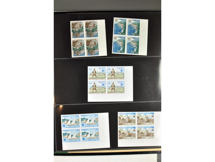 1963/95, collection de timbres non dentelés en bloc de quatre, 1963, 1964, 1976, 1978-95 cpl., presque toujours avec coins de