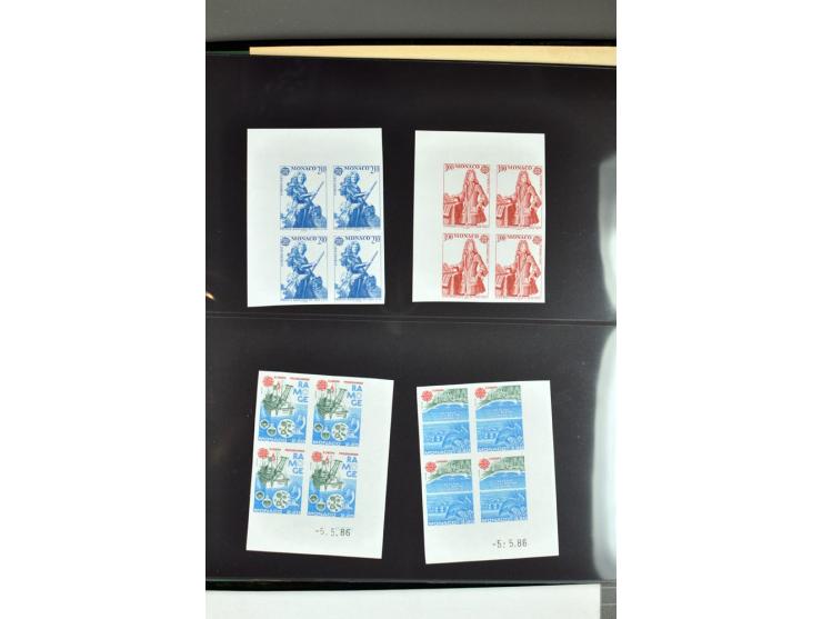1963/95, collection de timbres non dentelés en bloc de quatre, 1963, 1964, 1976, 1978-95 cpl., presque toujours avec coins de