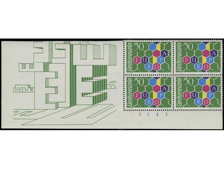 1960, Sondermarke 50 Rp., Type II (Nachauflage), postfrischer 4er-Block aus der linken unteren Bogenecke mit Bogen-Nr. "2", s
