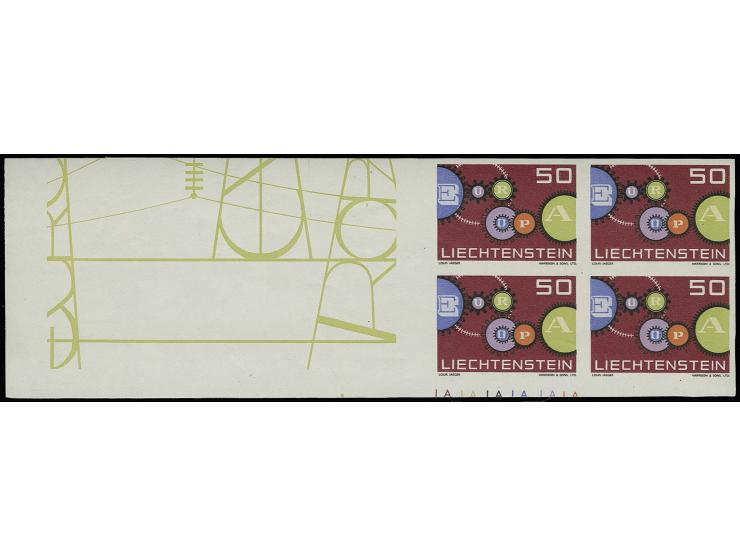 Sondermarke 50 Rp., ungezähnter Probedruck in leicht abweichenden Originalfarben im postfrischen 4er-Block aus der linken unt