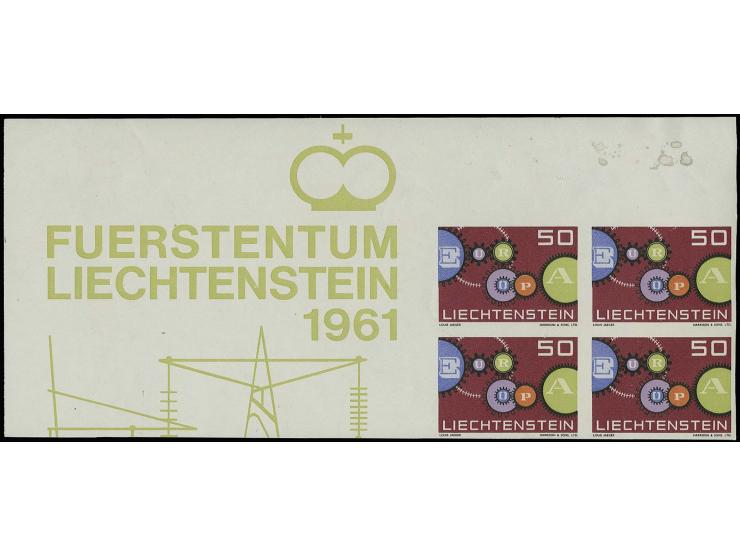 Sondermarke 50 Rp., ungezähnter Probedruck in leicht abweichenden Originalfarben im postfrischen 4er-Block aus der linken obe