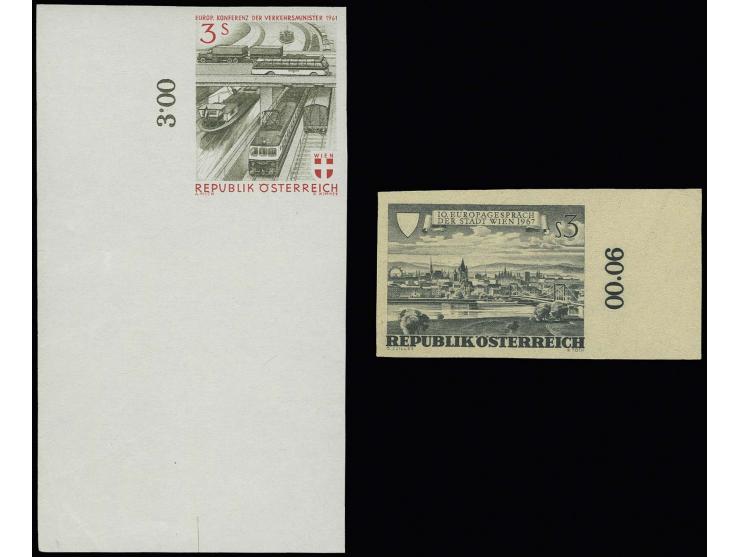 1961, Europäische Konferenz der Verkehrsminister 3 S. ungezähnt aus der linken unteren Bogenecke, dazu 1967, Europagespräche 