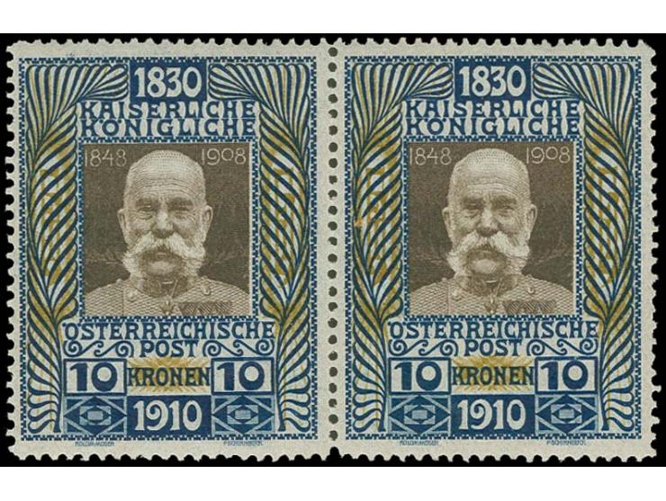  1910, 80 Geburtstag Kaiser Franz Joseph 10 Kr., waagerechtes Paar, postfrisch, Kabinett