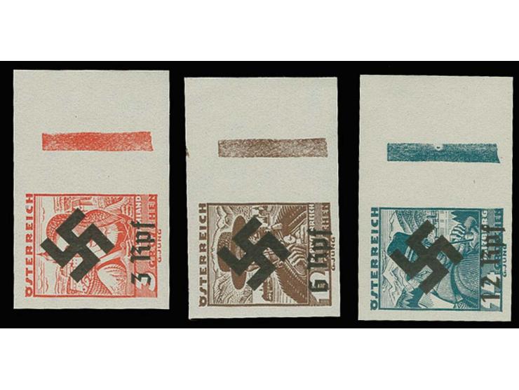 3-6 und 12 Rpf. ungezähnt mit rechtem Bogenrand, postfrisch, Kabinett