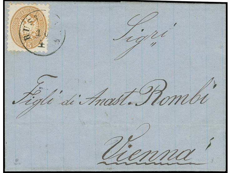 "RUSTSCHUK 10/4" (1869) auf 15 S. braun auf kpl. Faltbrief nach Wien, Marke etwas stockig