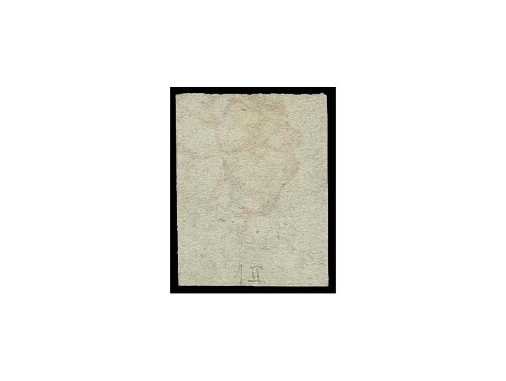 Unterdrucklinien waagerecht: 4 Rp. schwarz, Type III, farbfrisch und allseits gut gerandet mit klarer roter Rosette, Kabinett