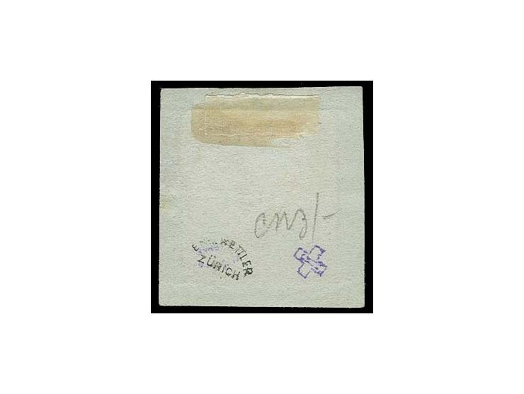2½ Rp. schwarz/lebhaftblau/karmin, an drei Seiten mit weißem Rand, links leicht berührt, farbfrisch und mit gutem Reliefdruck
