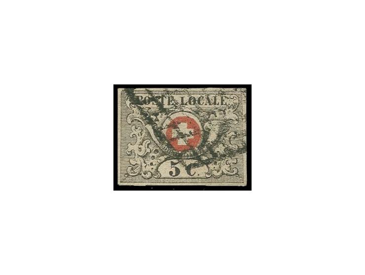 1849, Waadt 5 C. schwarz/rot, allseits vollrundig mit Schweizer Raute, Pracht, Altsignaturen, Fotoattest Hunziker