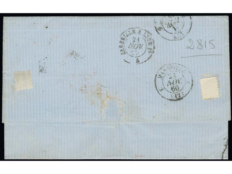 "HYDASPE 9 NOV. 60" sur lettre complète de Beyrut affranchie avec Napoléon dentelé10C. et 40C., oblit. ancre, pour Lyon.