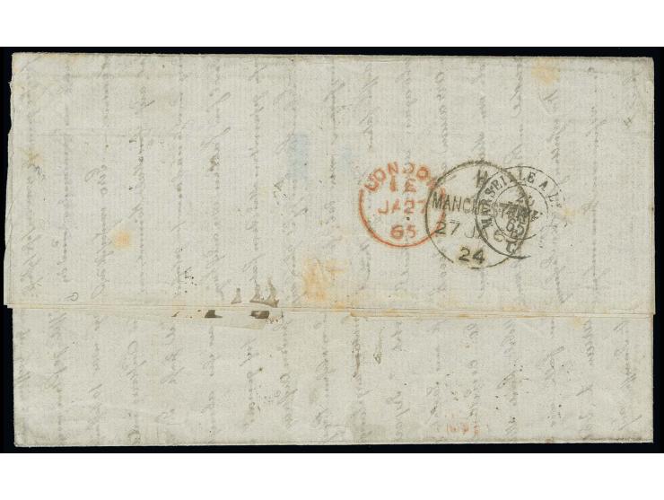 "NEVA 18 JANV. 65", sur lettre complète affr.avec  Napoléon 40C. +80 C., oblit. ancre.,"AFFRANCHISEMENT INSUFFISANT"  et taxé