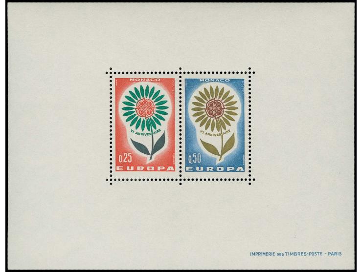 1964, CEPT  0,25 et 0,50 fr., bloc feuillet gommé, neuf sans charnière