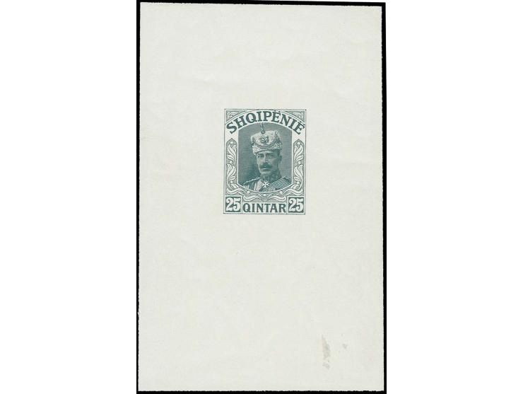 1914, Prince Wied 25 q. gray, die proof on glazed paper, mint never hinged, slight abrasion on lower right, otherwise fine