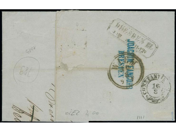  1863/67, 5 Neugroschen graublau mit sauber auf- und nebengesetztem DKr. "DRESDEN 9 AUG. 67" auf vollständigem Faltbrief an d