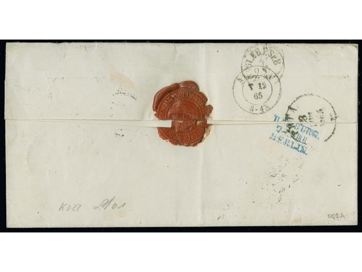  RUSSLAND: 1865, 'HERZOGTHUM HOLSTEIN' 4 Schilling ocker im waagerechten Paar mit DKr. "KIEL 7 12 65" auf Briefhülle über dän