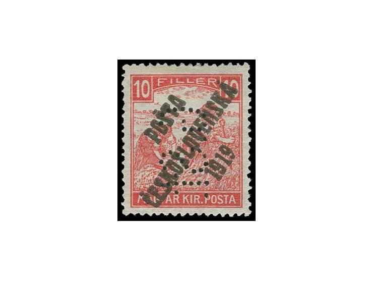  Mower with white numerals 10 f. perforated "G.St." (Gebrüder Stollwerk), unused, signed Benes and others