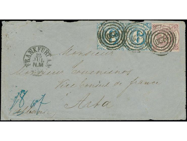 ALBANIEN: 1859/61, 15 Kreuzer braunpurpur und 1862/64, 6 Kreuzer blau im waagerechten Paar, alle in üblich gutem Schnitt, die