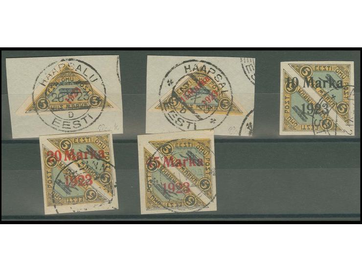 1923, Airmail 5-45 M., used, some on small piece, fine, signed Vaher, Eichenthal and Nemvalz and certificate Löbbering BPP