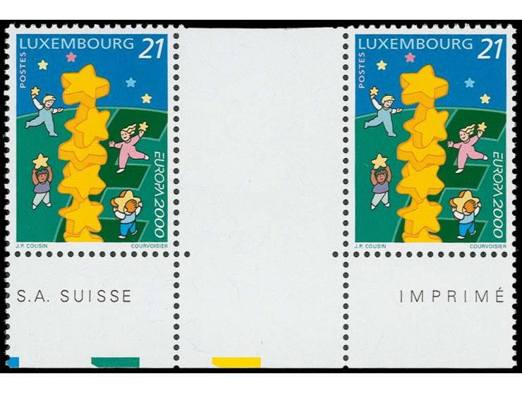 Europa 21 fr., horizontal gutter pair, mint never hinged, scarce, fine