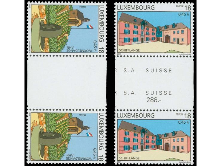 2001, Landmarks 18 Fr.,as vertical resp. horizontal gutter pair, mint never hinged, scarce, fine