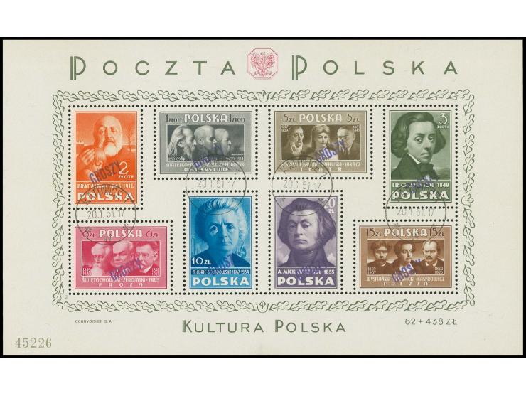 Culture souvenir sheet with handstamp "GROSZY" in type 3, used with 'KATOWICE' cds., certificate Wezranowski (Mi. 2000,-)