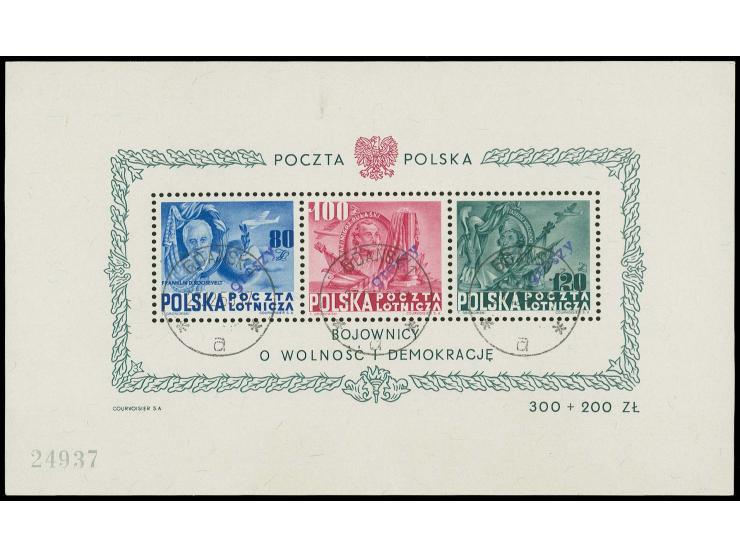 Roosevelt souvenir sheet with handstamp "groszy" in type 2, used with 'Gdansk' cds., certificate Wezranowski (Mi. 2.200,-)