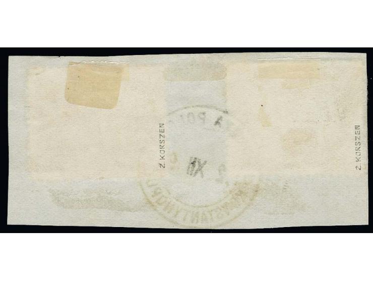 1919, 3 f.-5 m. with overprint "LEVANT", tied by cds. "KONSTANTINOPEL 2.12.19" to 4 pieces, fine, sign. Korszen, rare (Mi. 2.