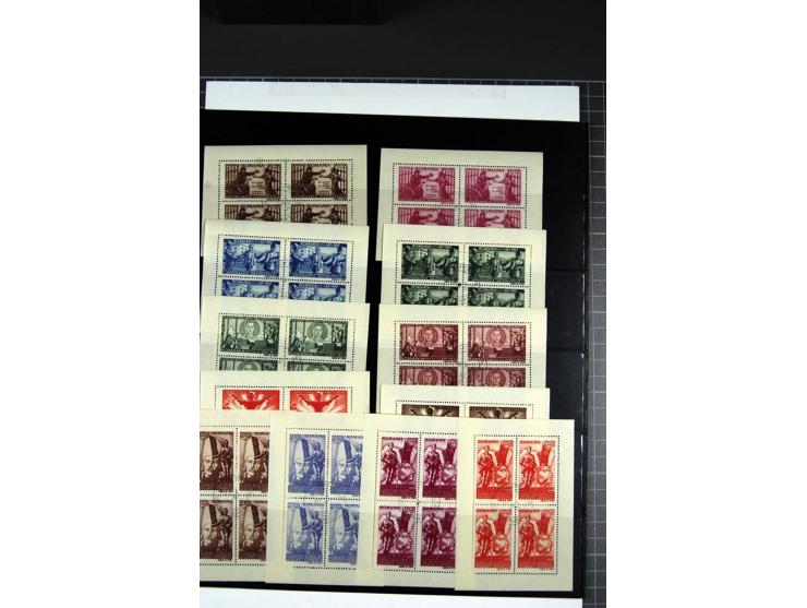 1945, Apararea Patriotica 20-100 l. on grey and white paper in miniature sheets of 4, complete, used very fine (Mi. 2.400,-)