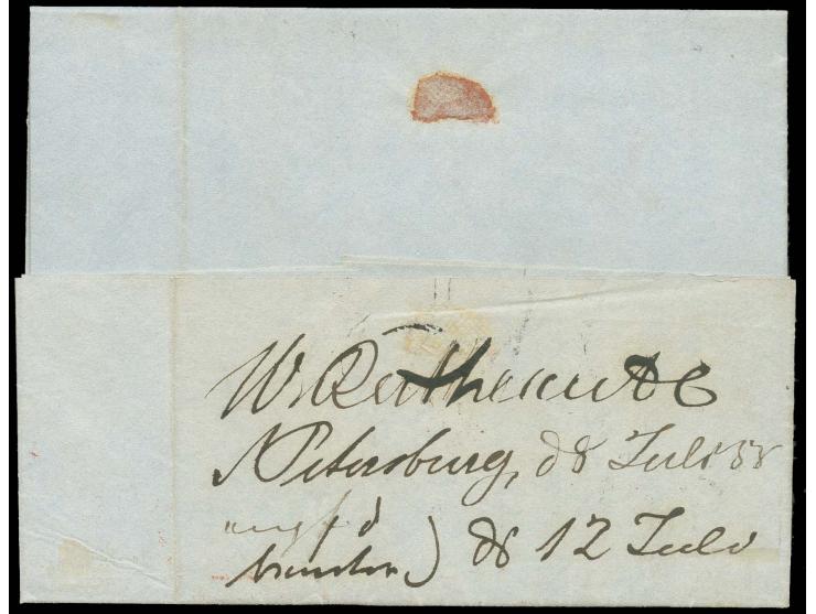 1858,10 k. brown/blue tied by numeral "1" to folded letter to Libau, fine, signed Eisold BPP