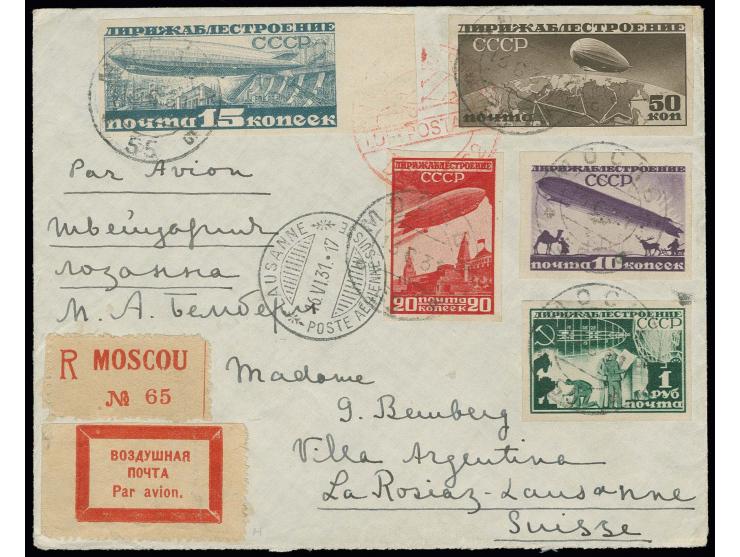  1931, Zeppelin 10 k.- 1 rbl. imperforated, tied by cds. to registered cover to Lusanne, fine