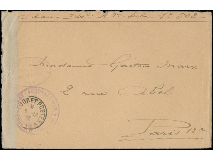 FIELD POST: 1917, "TRESOR ET POSTES..6.12.17", cds. on field post cover with cachet "ARMEE SERBE-AÉRONAUTIQUE LE COMMANDANT" 