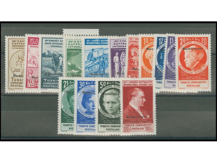 1935, International women congress, 20 pa.-100 k. with overprint "SPECIMEN", mint never hinged, fine