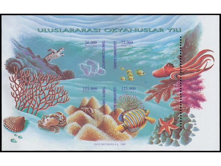 1998, International Year of the Ocean, souvenir sheet with only 1 vertical perforation at right, otherwise completely imperfo